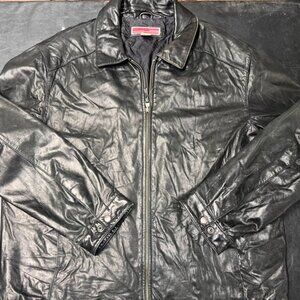 Merona Jacket Mens XL Black Soft Leather Full‎ Zip Bomber Casual Outdoor (GS36)
